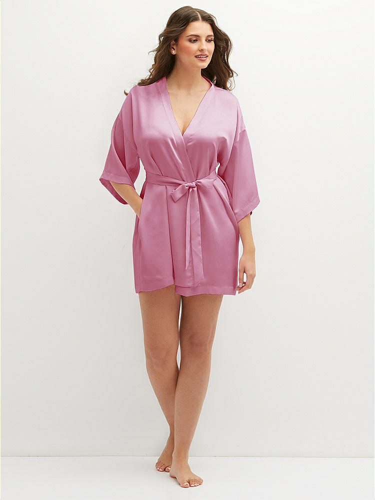 Front View - Powder Pink Short Whisper Satin Robe