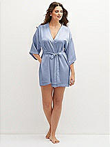 Front View Thumbnail - Sky Blue Short Whisper Satin Robe