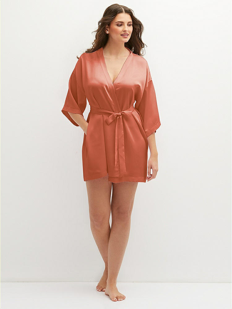 Front View - Terracotta Copper Short Whisper Satin Robe