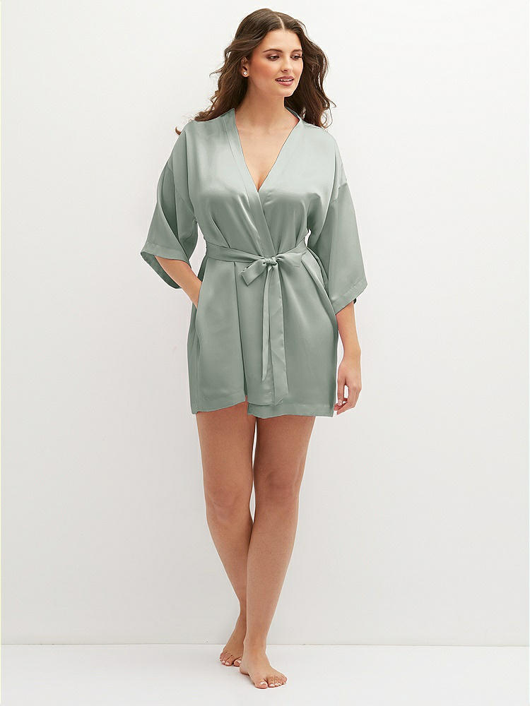 Front View - Willow Green Short Whisper Satin Robe