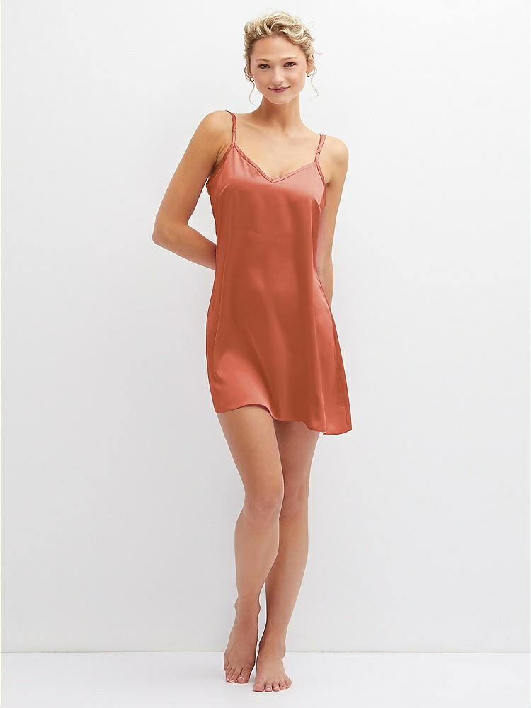 Front View - Terracotta Copper Short Whisper Satin Slip