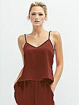 Front View Thumbnail - Auburn Moon Split Back Whisper Satin Cami Top