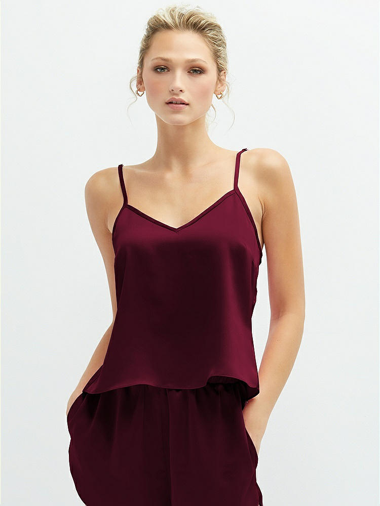 Front View - Cabernet Split Back Whisper Satin Cami Top