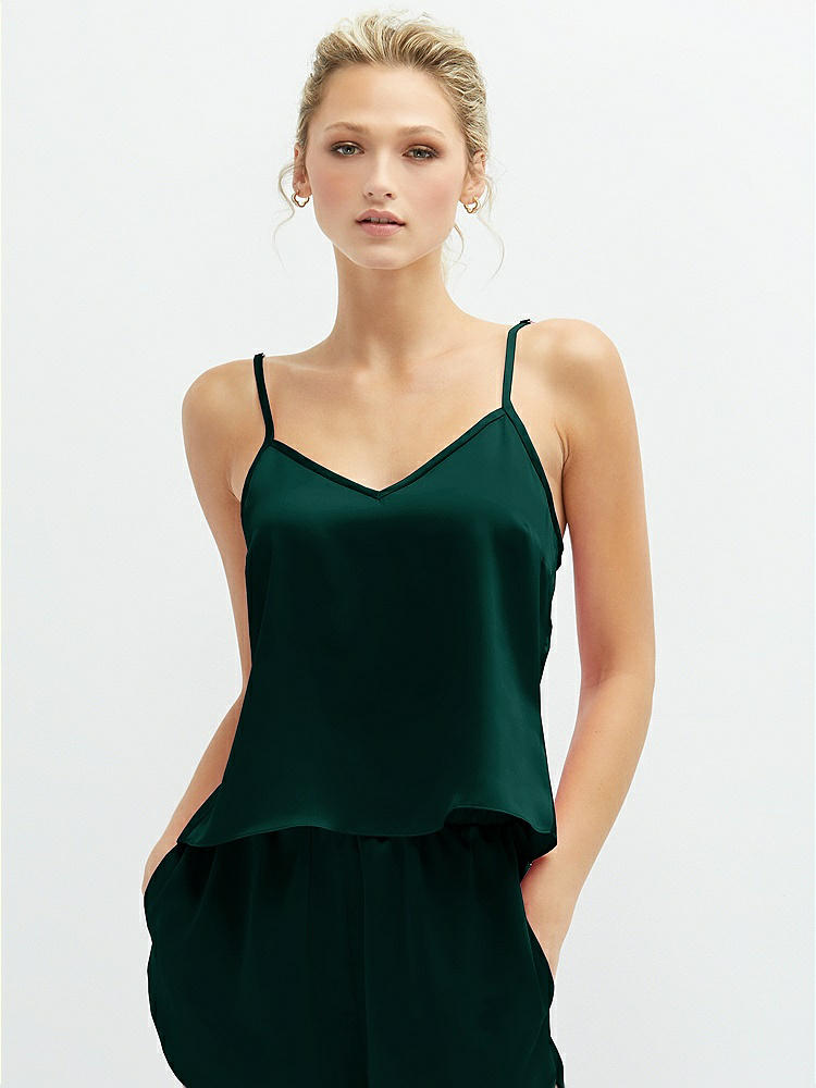 Front View - Evergreen Split Back Whisper Satin Cami Top