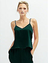 Front View Thumbnail - Evergreen Split Back Whisper Satin Cami Top