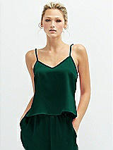 Front View Thumbnail - Hunter Green Split Back Whisper Satin Cami Top