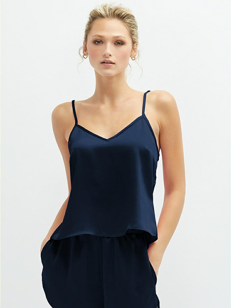 Front View - Midnight Navy Split Back Whisper Satin Cami Top