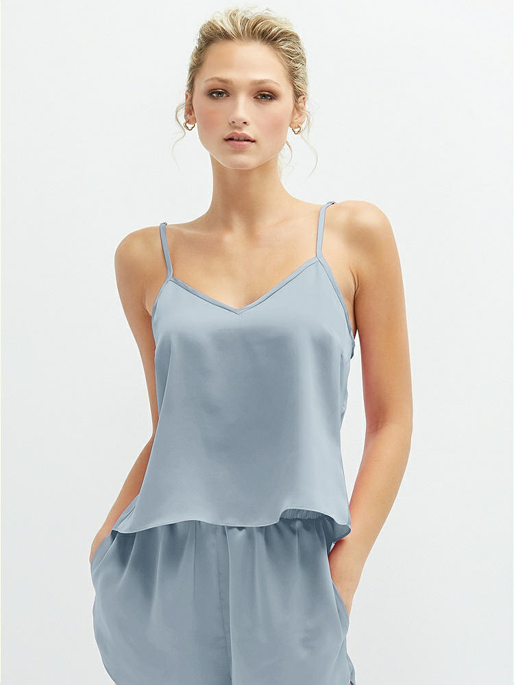 Front View - Mist Split Back Whisper Satin Cami Top