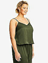 Side View Thumbnail - Olive Green Split Back Whisper Satin Cami Top