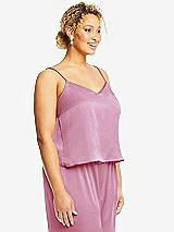 Side View Thumbnail - Powder Pink Split Back Whisper Satin Cami Top