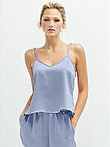 Front View Thumbnail - Sky Blue Split Back Whisper Satin Cami Top