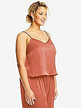 Side View Thumbnail - Terracotta Copper Split Back Whisper Satin Cami Top