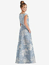 Rear View Thumbnail - Porcelain Blue Seraphina Floral Floral Off-the-Shoulder Draped Wrap Satin Junior Bridesmaid Dress