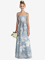 Front View Thumbnail - Porcelain Blue Seraphina Floral Floral A-Line Satin Junior Bridesmaid Dress with Mini Sash