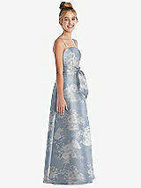 Side View Thumbnail - Porcelain Blue Seraphina Floral Floral A-Line Satin Junior Bridesmaid Dress with Mini Sash