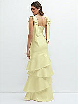 Rear View Thumbnail - Butter Yellow Bow-Shoulder Satin Maxi Dress with Asymmetrical Tiered Skirt