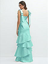 Rear View Thumbnail - Coastal Bow-Shoulder Satin Maxi Dress with Asymmetrical Tiered Skirt