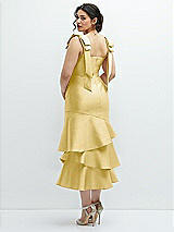 Front View Thumbnail - Maize Bow-Shoulder Satin Midi Dress with Asymmetrical Tiered Skirt