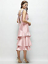 Alt View 3 Thumbnail - Ballet Pink Bow-Shoulder Satin Midi Dress with Asymmetrical Tiered Skirt