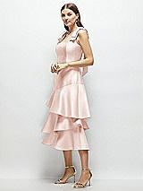 Alt View 2 Thumbnail - Blush Bow-Shoulder Satin Midi Dress with Asymmetrical Tiered Skirt