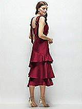 Alt View 3 Thumbnail - Burgundy Bow-Shoulder Satin Midi Dress with Asymmetrical Tiered Skirt