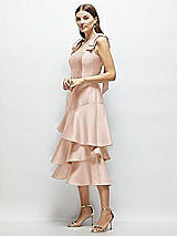 Alt View 2 Thumbnail - Cameo Bow-Shoulder Satin Midi Dress with Asymmetrical Tiered Skirt