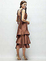 Alt View 3 Thumbnail - Cognac Bow-Shoulder Satin Midi Dress with Asymmetrical Tiered Skirt