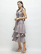 Alt View 2 Thumbnail - Cashmere Gray Bow-Shoulder Satin Midi Dress with Asymmetrical Tiered Skirt