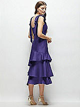 Alt View 3 Thumbnail - Grape Bow-Shoulder Satin Midi Dress with Asymmetrical Tiered Skirt