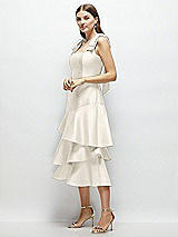 Alt View 2 Thumbnail - Ivory Bow-Shoulder Satin Midi Dress with Asymmetrical Tiered Skirt