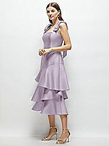 Alt View 2 Thumbnail - Lilac Haze Bow-Shoulder Satin Midi Dress with Asymmetrical Tiered Skirt