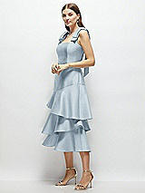 Alt View 2 Thumbnail - Mist Bow-Shoulder Satin Midi Dress with Asymmetrical Tiered Skirt