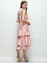 Alt View 3 Thumbnail - Rose - PANTONE Rose Quartz Bow-Shoulder Satin Midi Dress with Asymmetrical Tiered Skirt