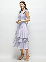 Alt View 2 Thumbnail - Silver Dove Bow-Shoulder Satin Midi Dress with Asymmetrical Tiered Skirt