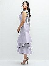 Side View Thumbnail - Silver Dove Bow-Shoulder Satin Midi Dress with Asymmetrical Tiered Skirt