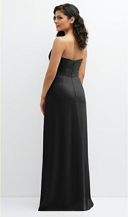 Strapless Notch neck Crepe A line Bridesmaid Dress With Rhinestone Piping Bows In Black The Dessy Group