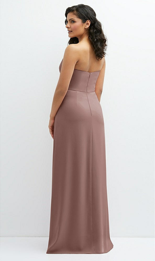 Back View - Sienna Strapless Notch-Neck Crepe A-line Dress with Rhinestone Piping Bows