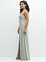 Side View Thumbnail - Willow Green Strapless Notch-Neck Crepe A-line Dress with Rhinestone Piping Bows