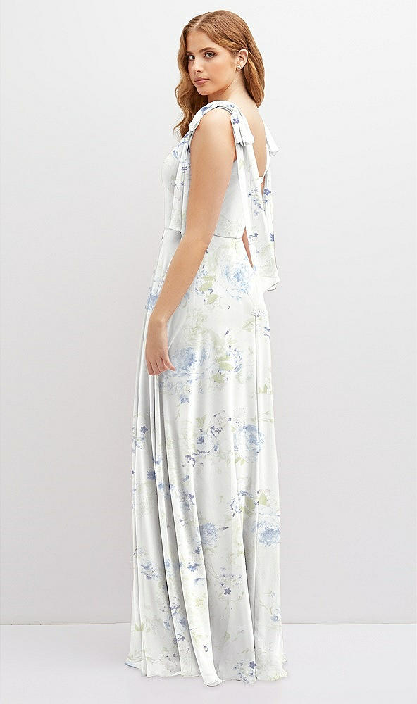 Back View - Bleu Garden Bow Shoulder Square Neck Chiffon Maxi Dress