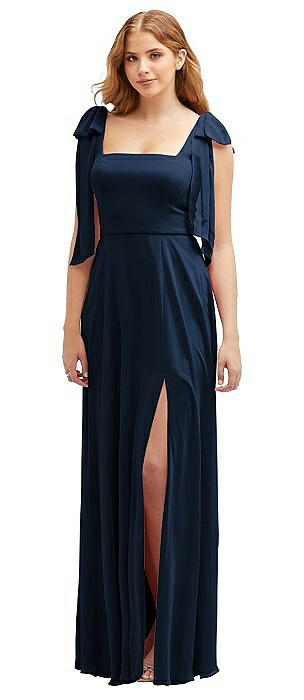 Bow Shoulder Square Neck Chiffon Maxi Dress