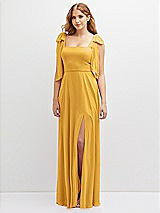 Front View Thumbnail - NYC Yellow Bow Shoulder Square Neck Chiffon Maxi Dress