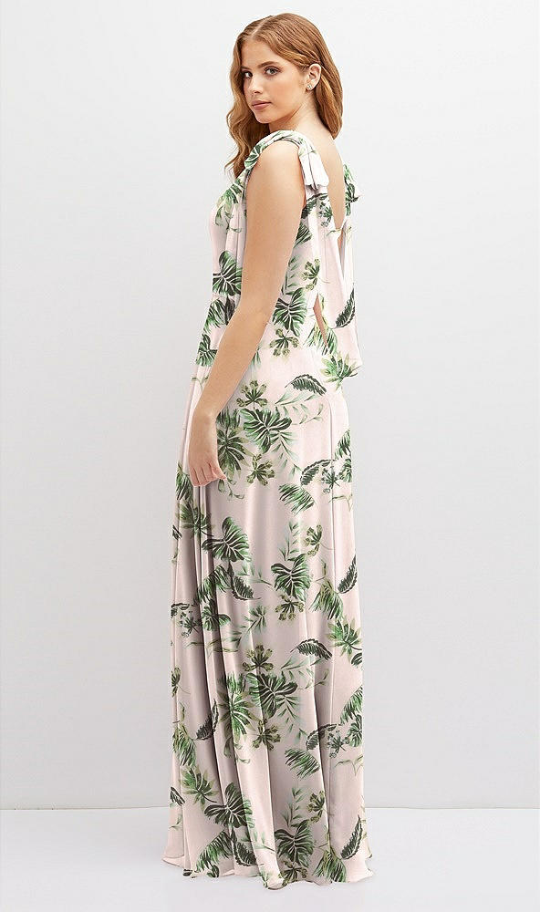 Back View - Palm Beach Print Bow Shoulder Square Neck Chiffon Maxi Dress