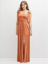 Front View Thumbnail - Sweet Melon Bow Shoulder Square Neck Chiffon Maxi Dress