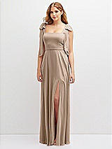 Front View Thumbnail - Topaz Bow Shoulder Square Neck Chiffon Maxi Dress