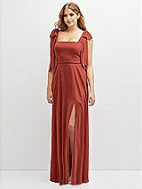 Front View Thumbnail - Amber Sunset Bow Shoulder Square Neck Chiffon Maxi Dress