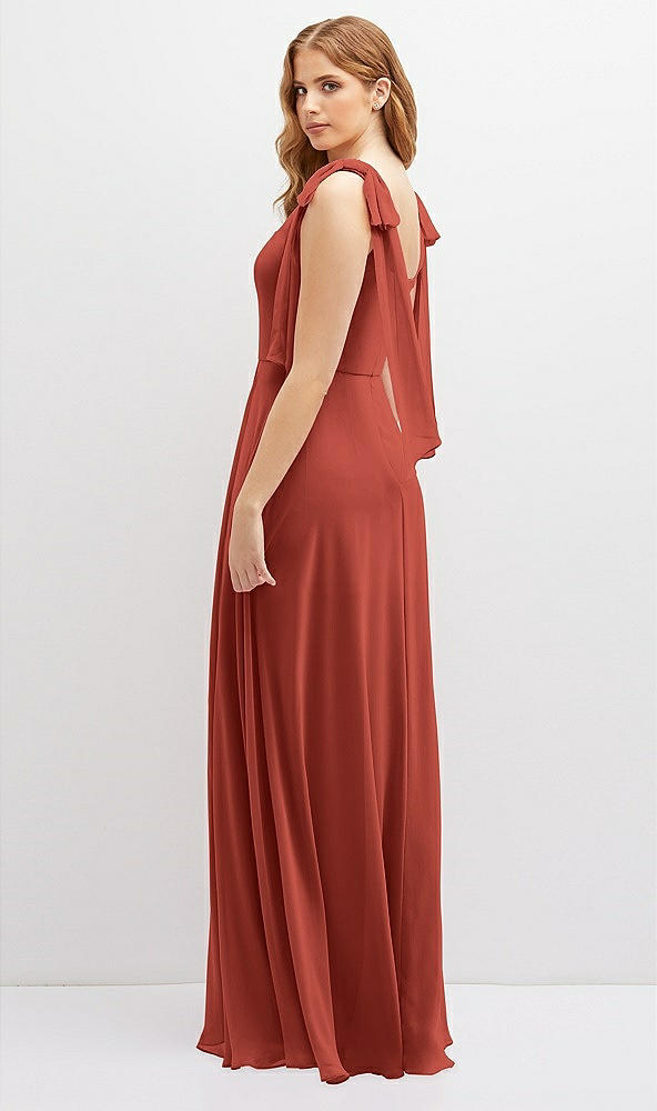 Back View - Amber Sunset Bow Shoulder Square Neck Chiffon Maxi Dress