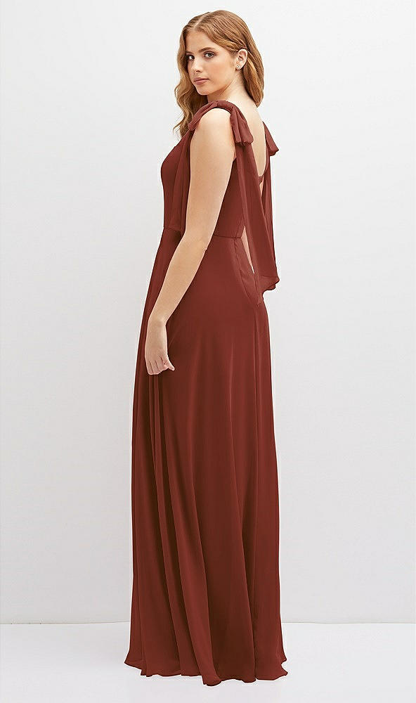 Back View - Auburn Moon Bow Shoulder Square Neck Chiffon Maxi Dress