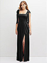 Front View Thumbnail - Black Bow Shoulder Square Neck Chiffon Maxi Dress