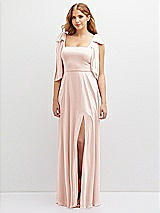 Front View Thumbnail - Blush Bow Shoulder Square Neck Chiffon Maxi Dress