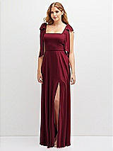 Front View Thumbnail - Burgundy Bow Shoulder Square Neck Chiffon Maxi Dress